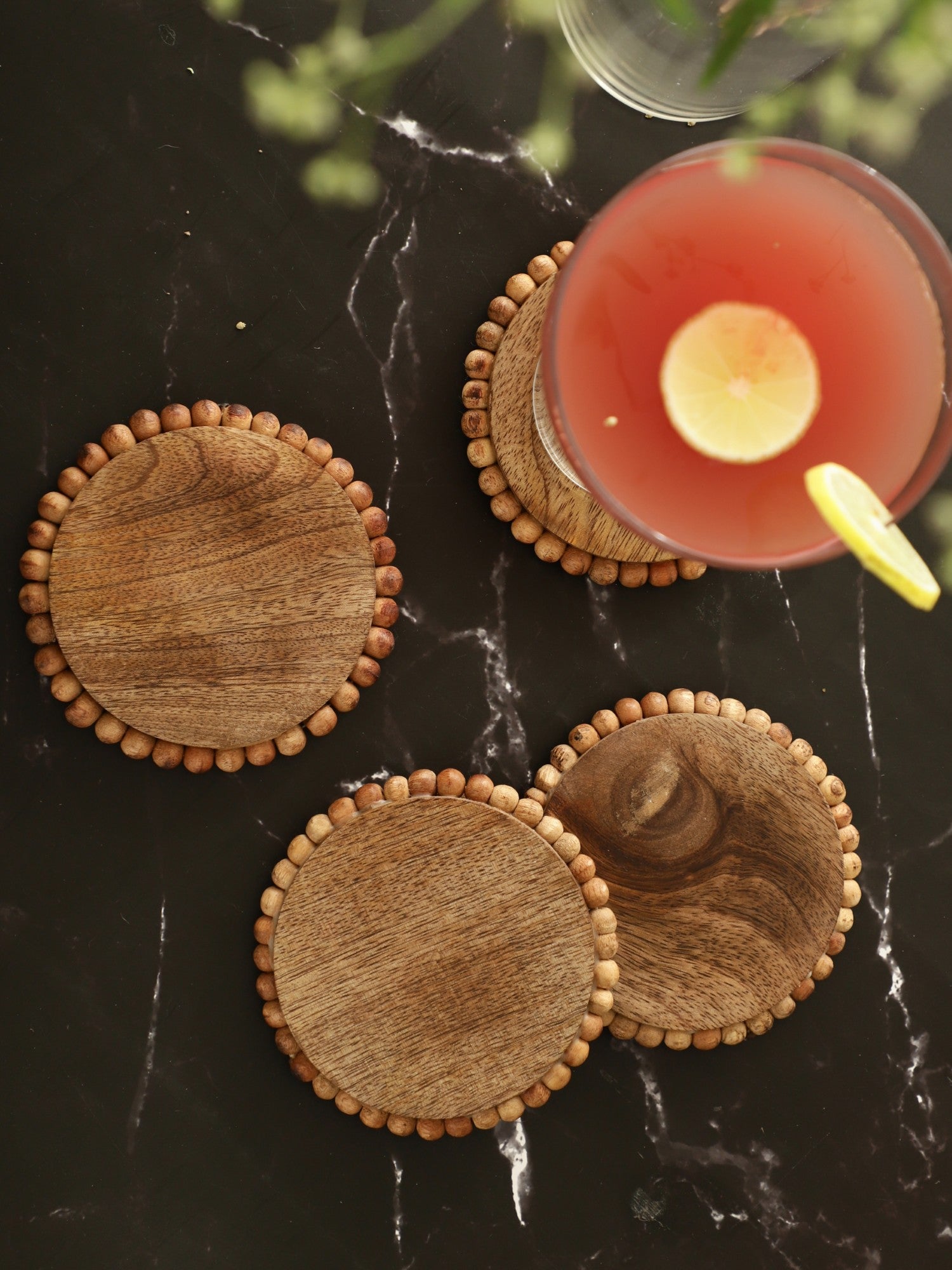 Round Wooden Bead Coasters – Natural