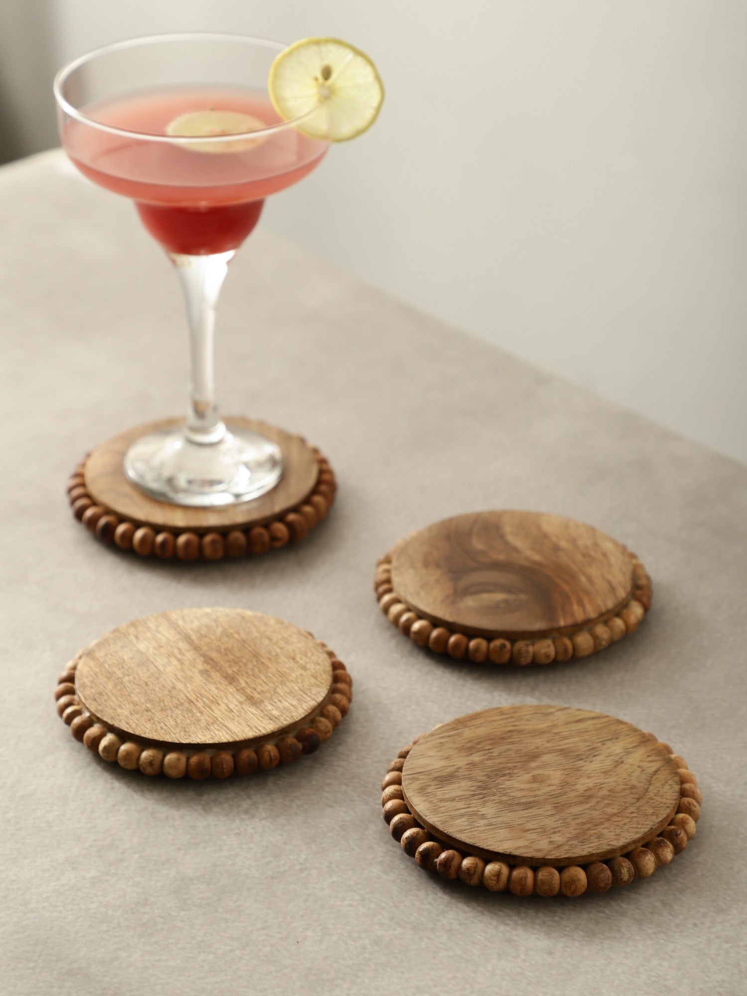 Round Wooden Bead Coasters – Natural