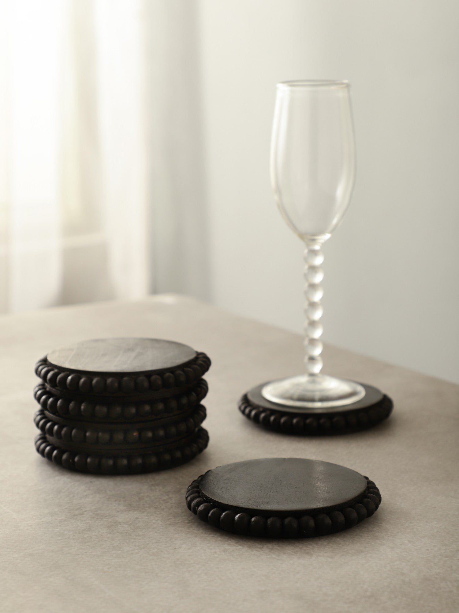 Round Wooden Bead Coasters – Black