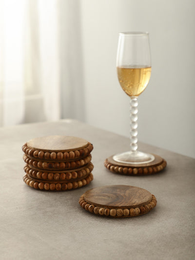 Round Wooden Bead Coasters – Natural