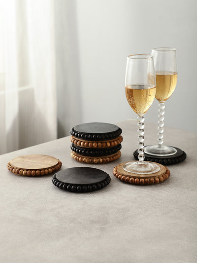 Round Wooden Bead Coasters – Black