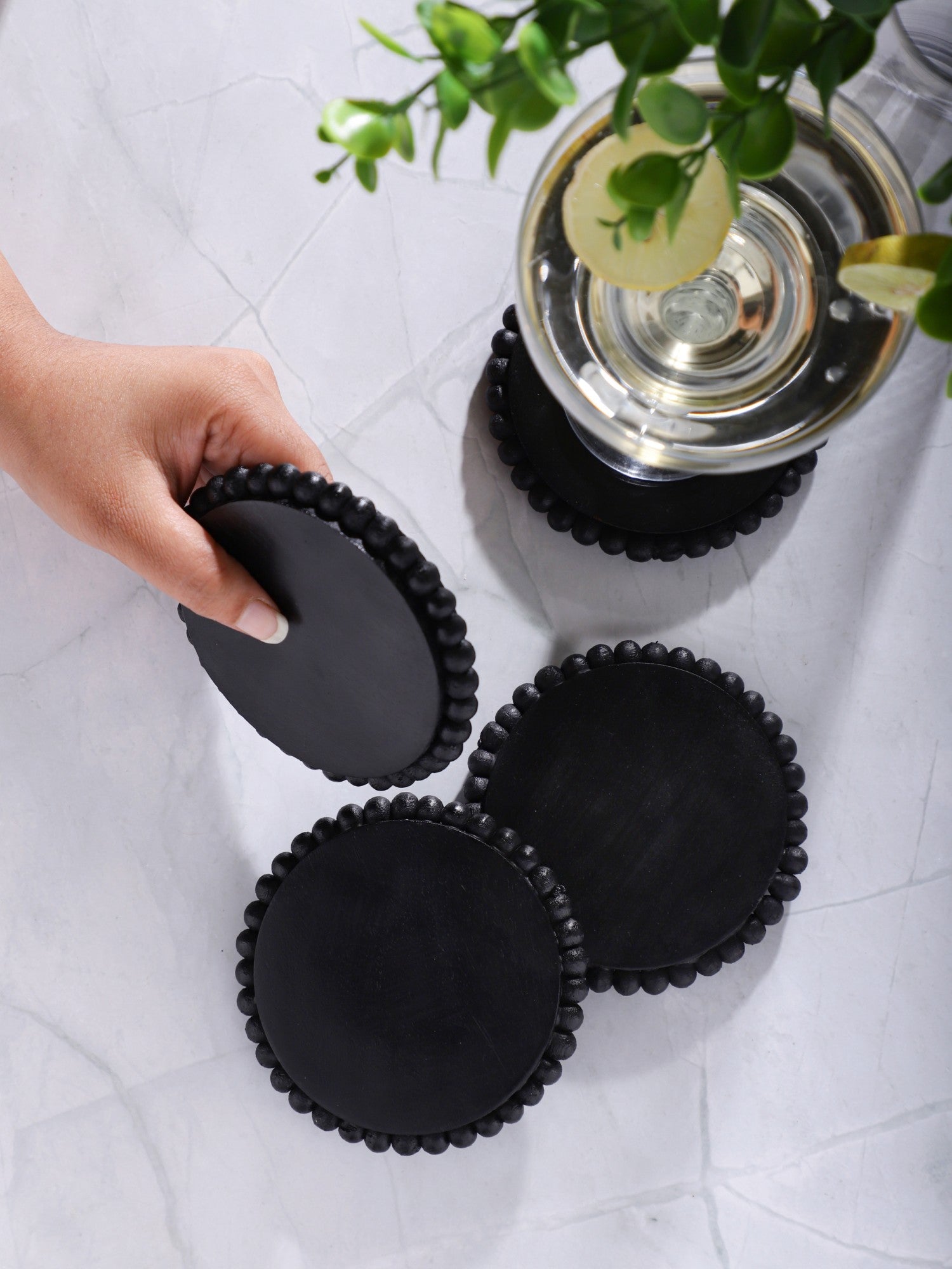Round Wooden Bead Coasters – Black