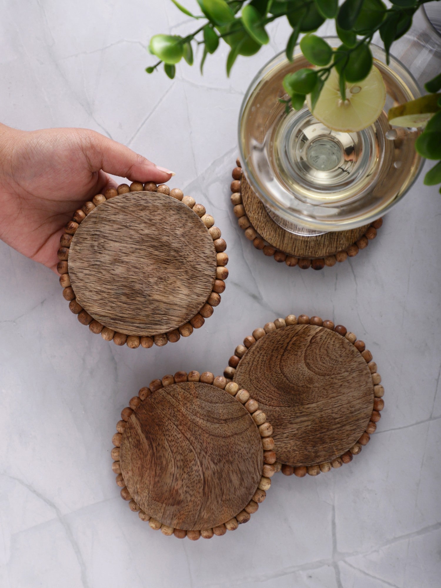 Round Wooden Bead Coasters – Natural