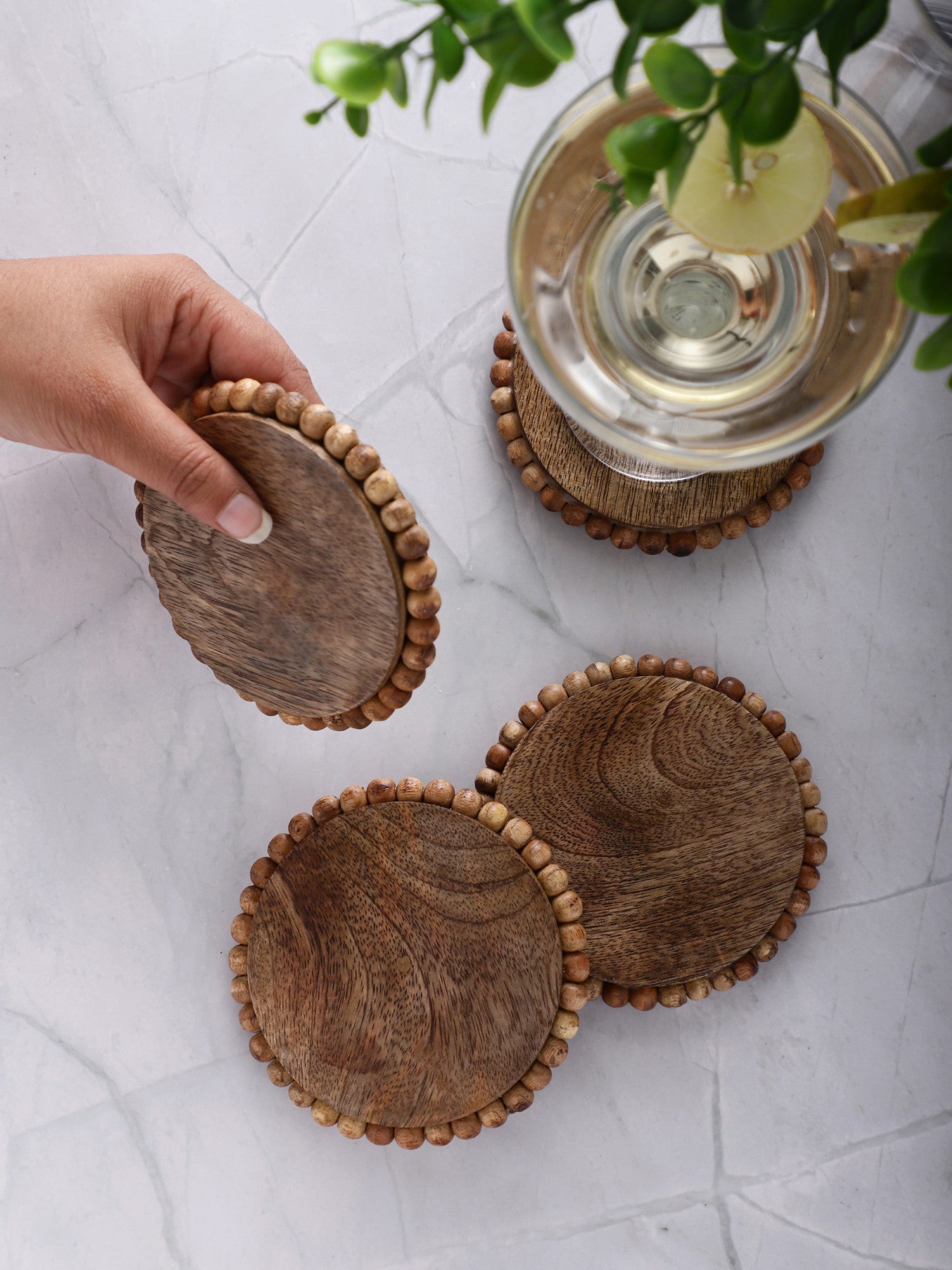 Round Wooden Bead Coasters – Natural