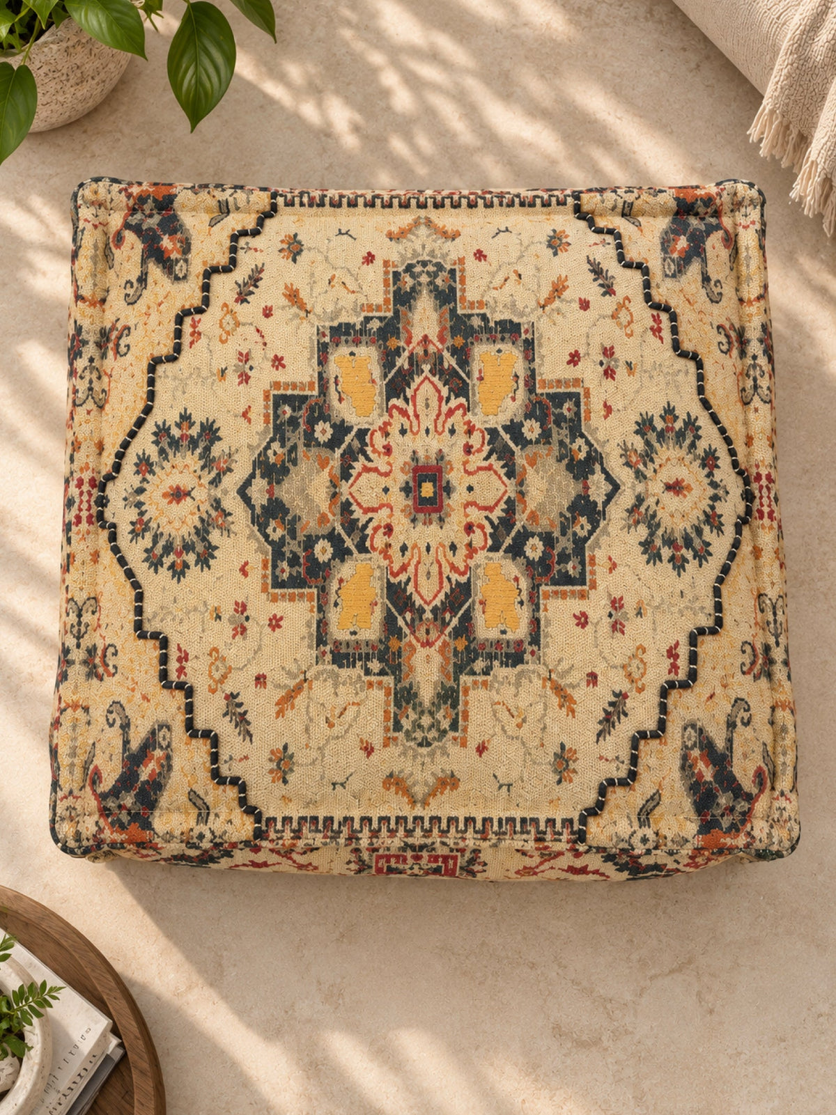 Ingrid Embroidered Square Pouffe or Floor cushion
