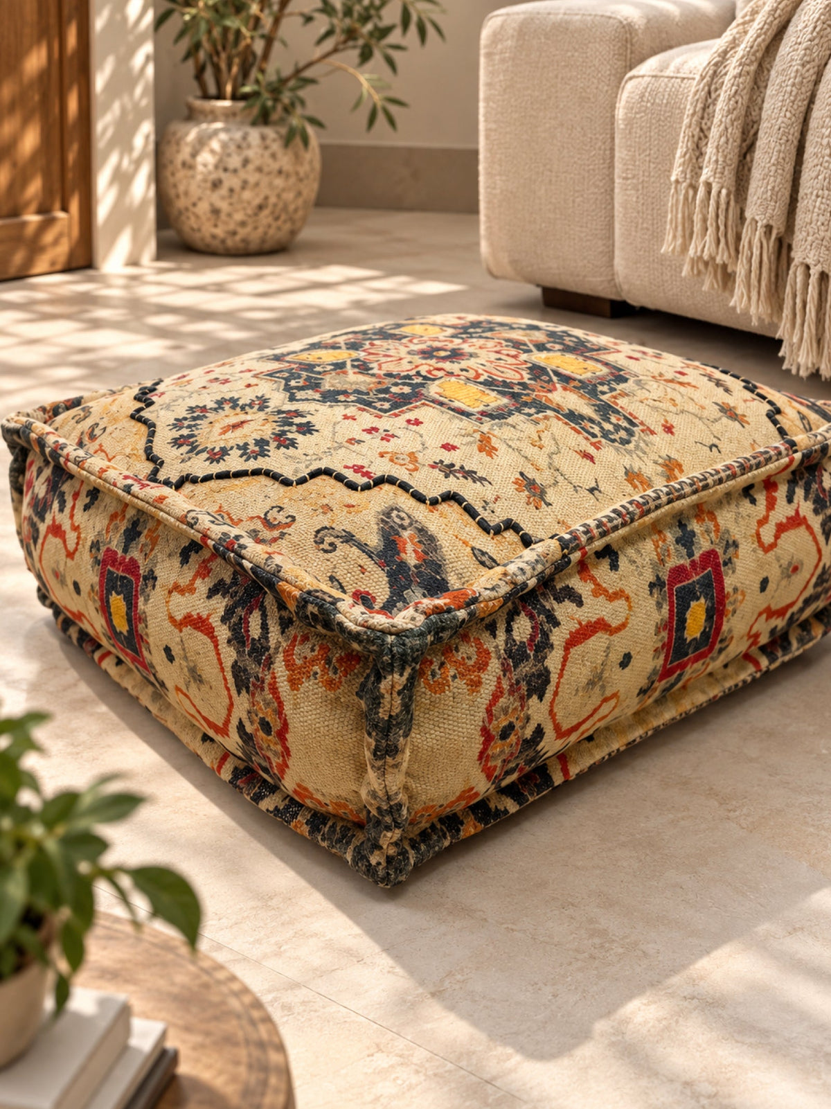 Ingrid Embroidered Square Pouffe or Floor cushion