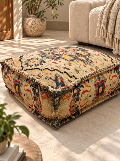 Ingrid Embroidered Square Pouffe or Floor cushion
