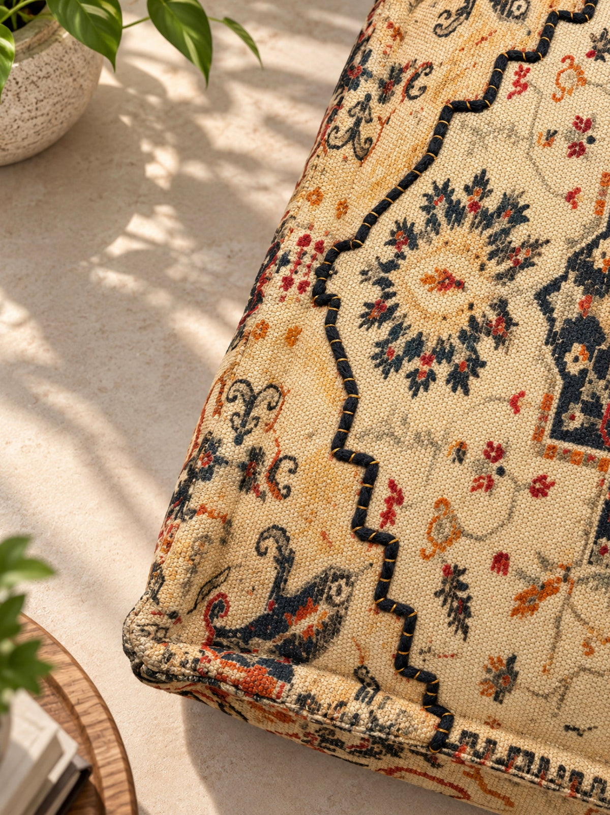 Ingrid Embroidered Square Pouffe or Floor cushion
