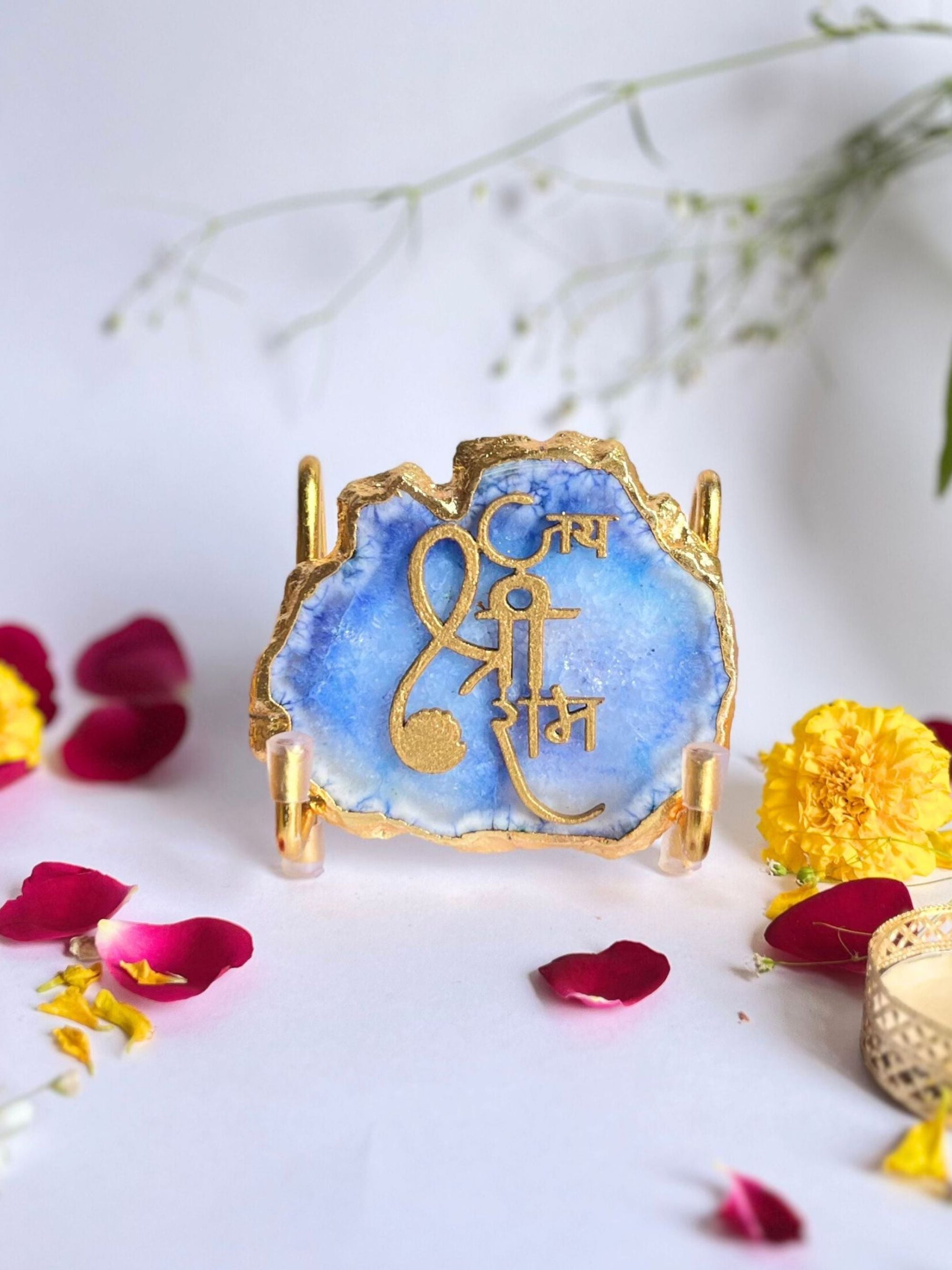 Jai Shree Ram  with Agate Stone with Metal Stand