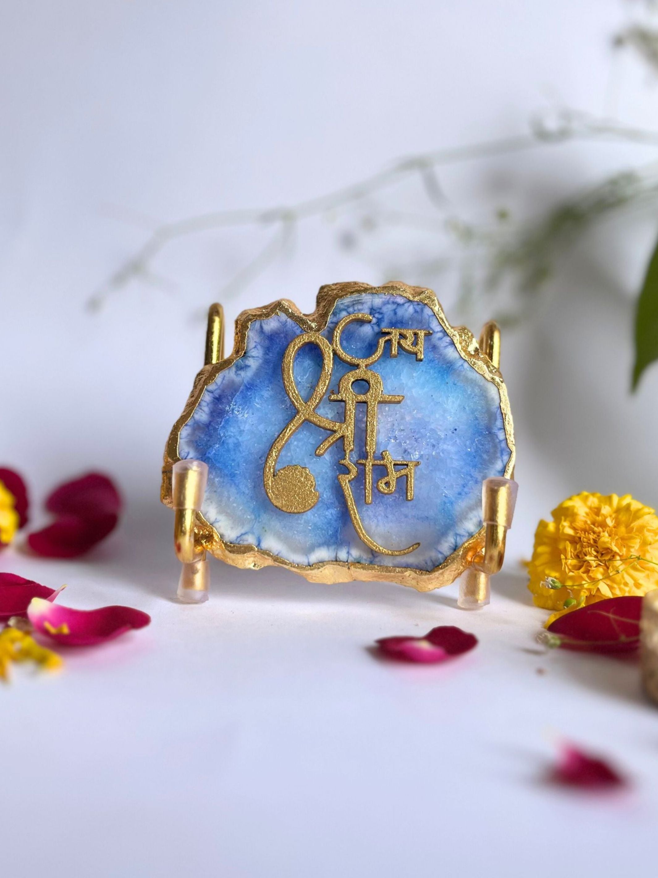 Jai Shree Ram  with Agate Stone with Metal Stand