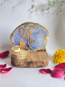 Jai Shree Ram - Agate Tea Light with Wood Stand
