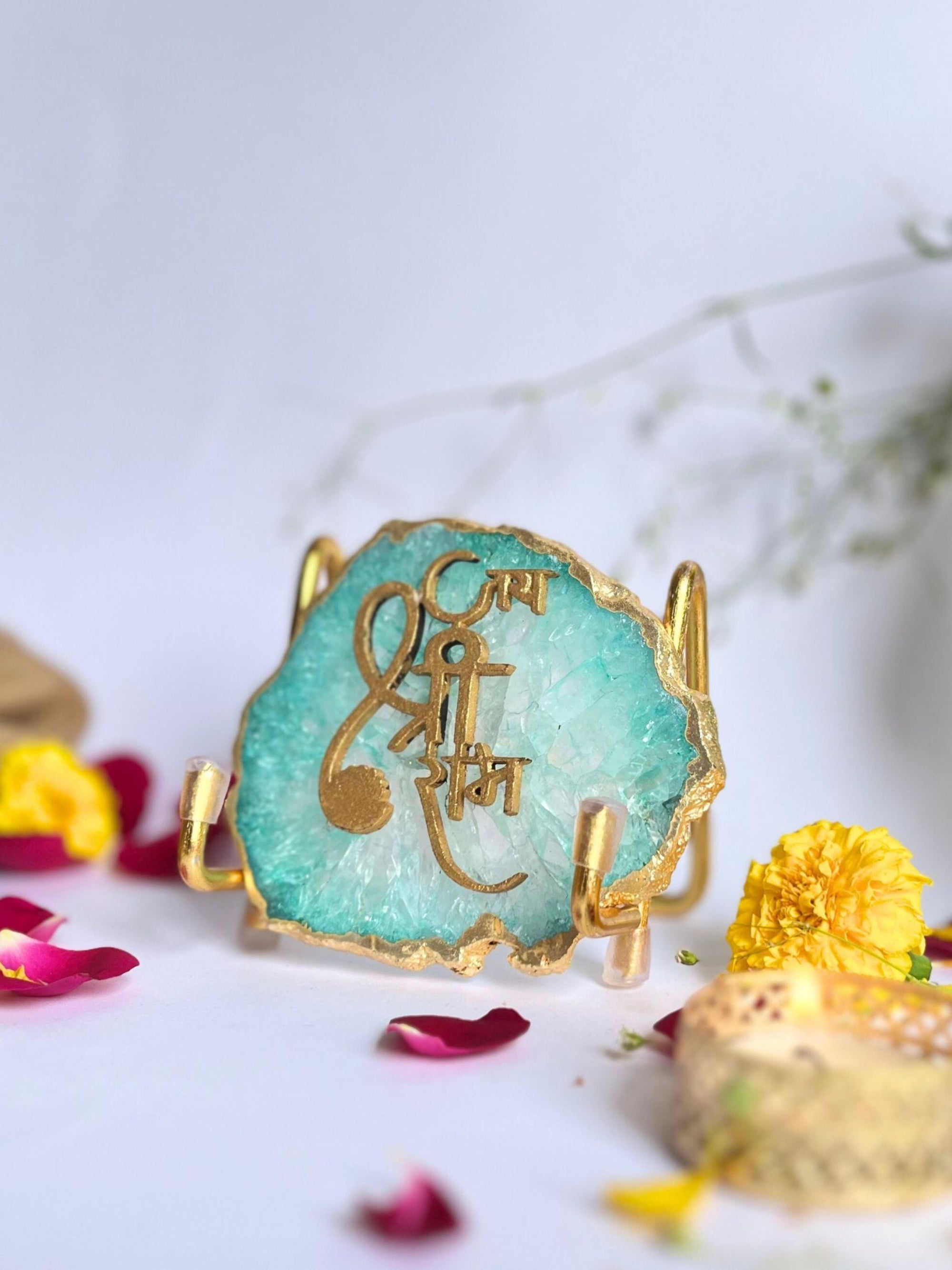 Jai Shree Ram  with Agate Stone with Metal Stand