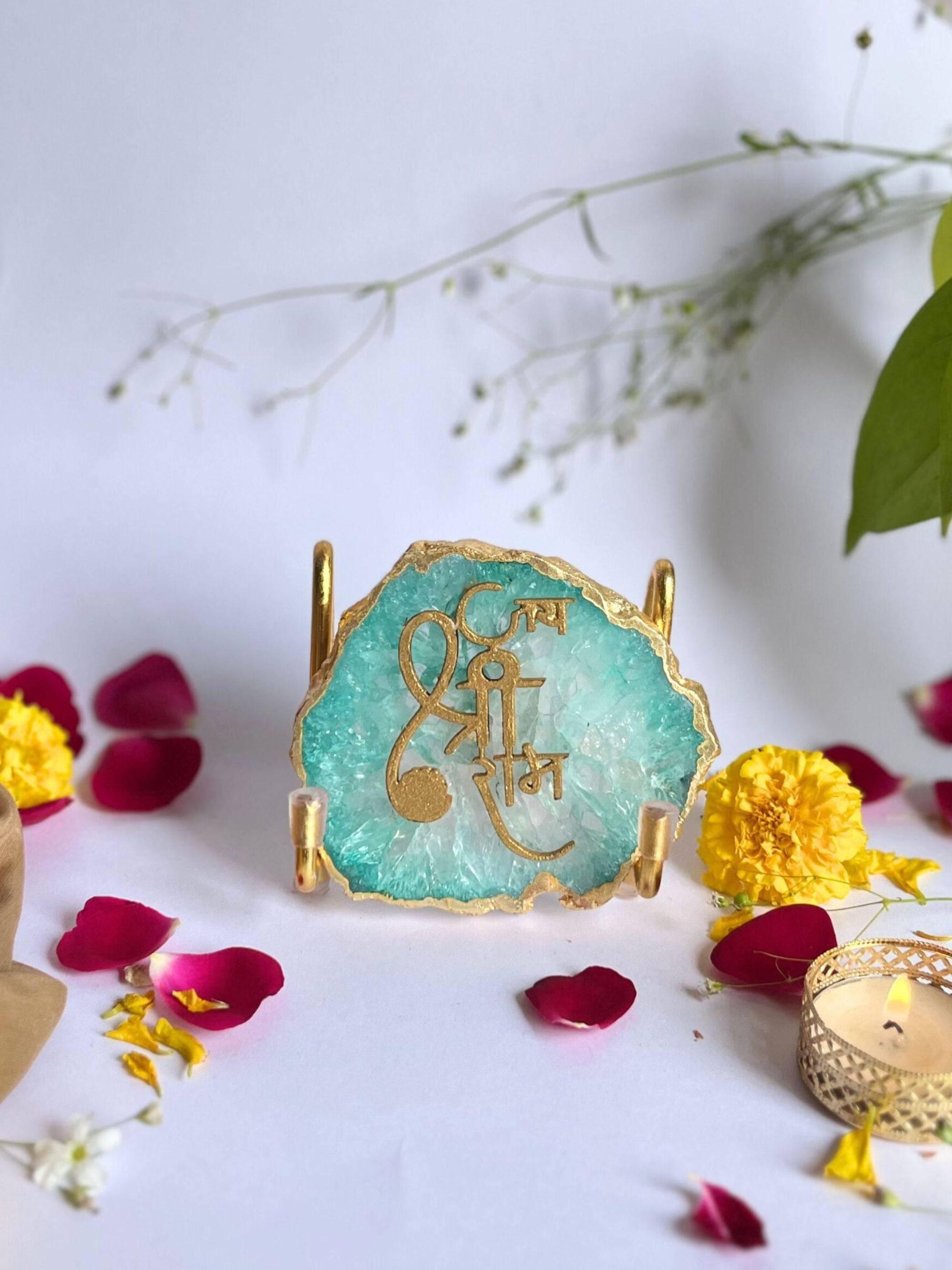 Jai Shree Ram  with Agate Stone with Metal Stand