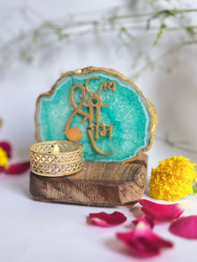 Jai Shree Ram - Agate Tea Light with Wood Stand