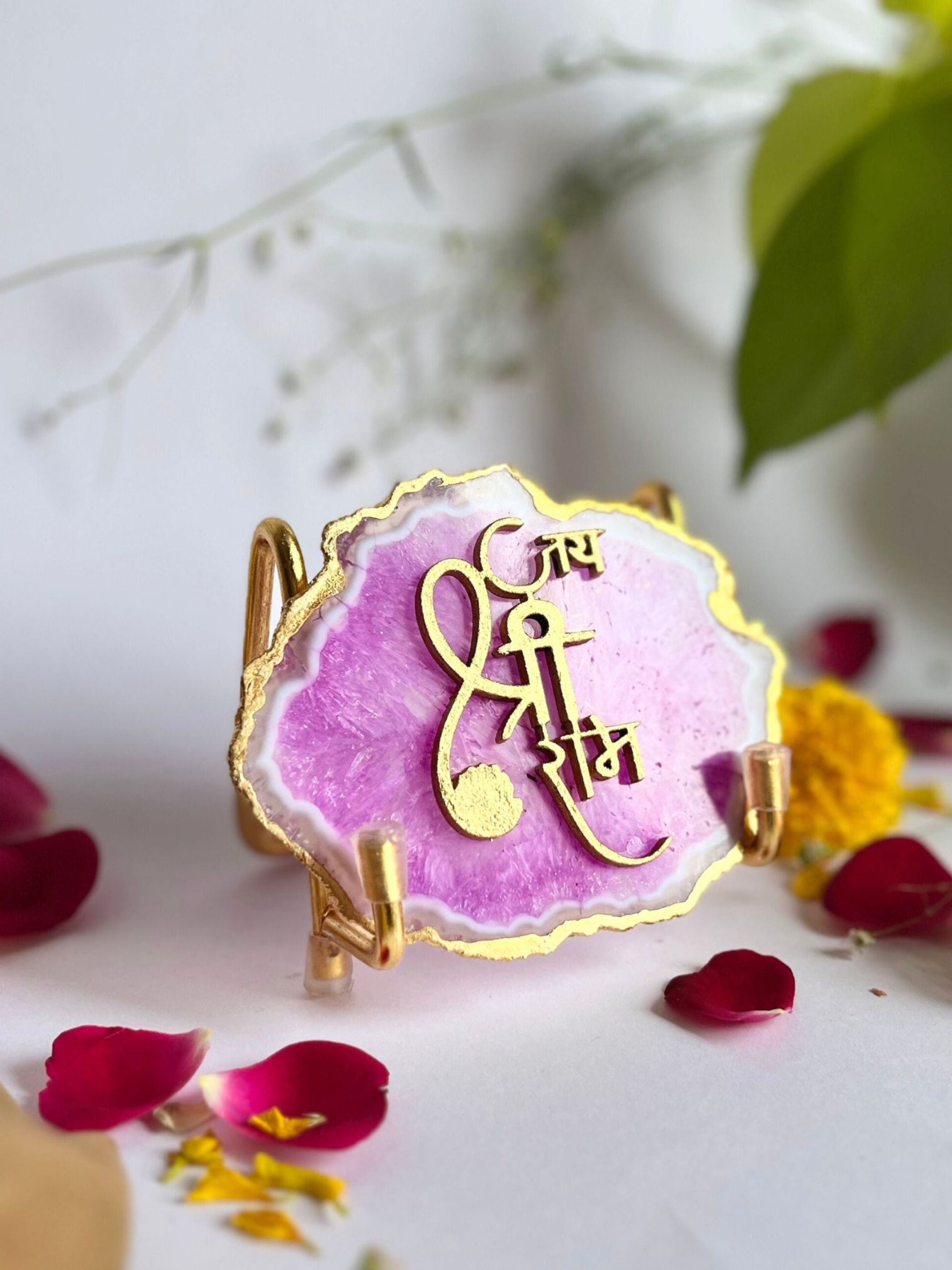 Jai Shree Ram  with Agate Stone with Metal Stand