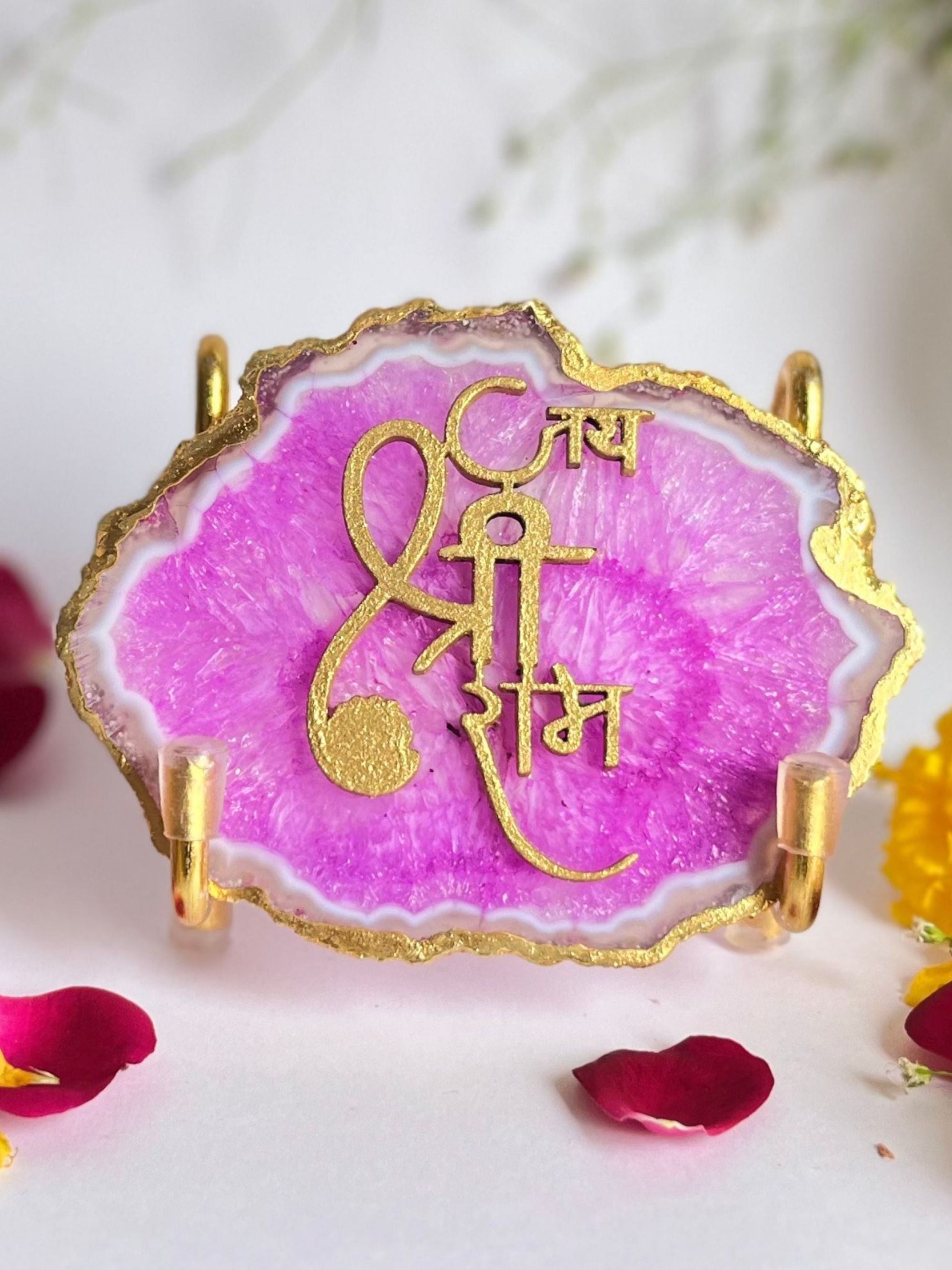 Jai Shree Ram  with Agate Stone with Metal Stand