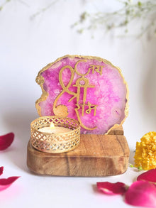 Jai Shree Ram - Agate Tea Light with Wood Stand