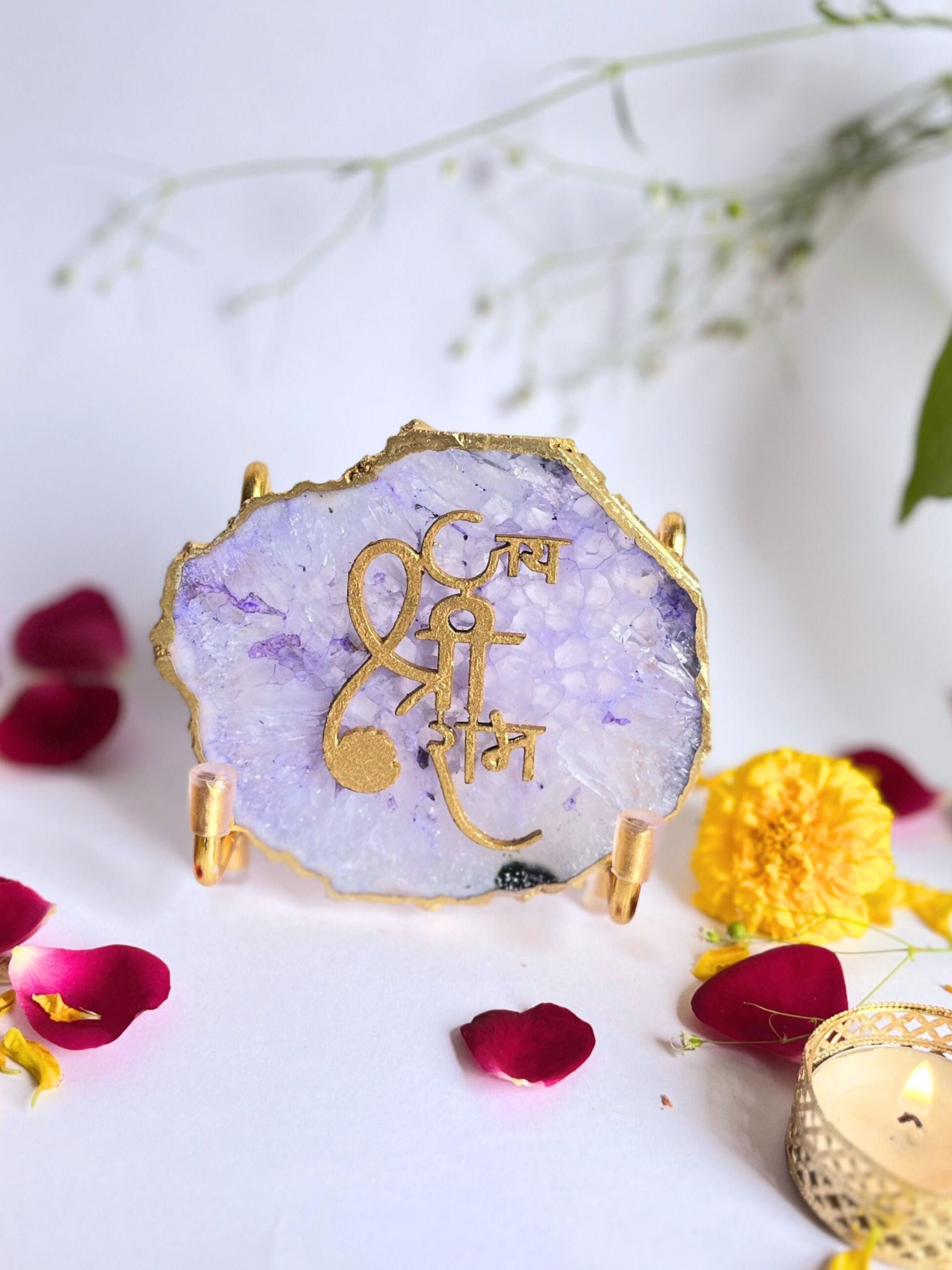 Jai Shree Ram  with Agate Stone with Metal Stand