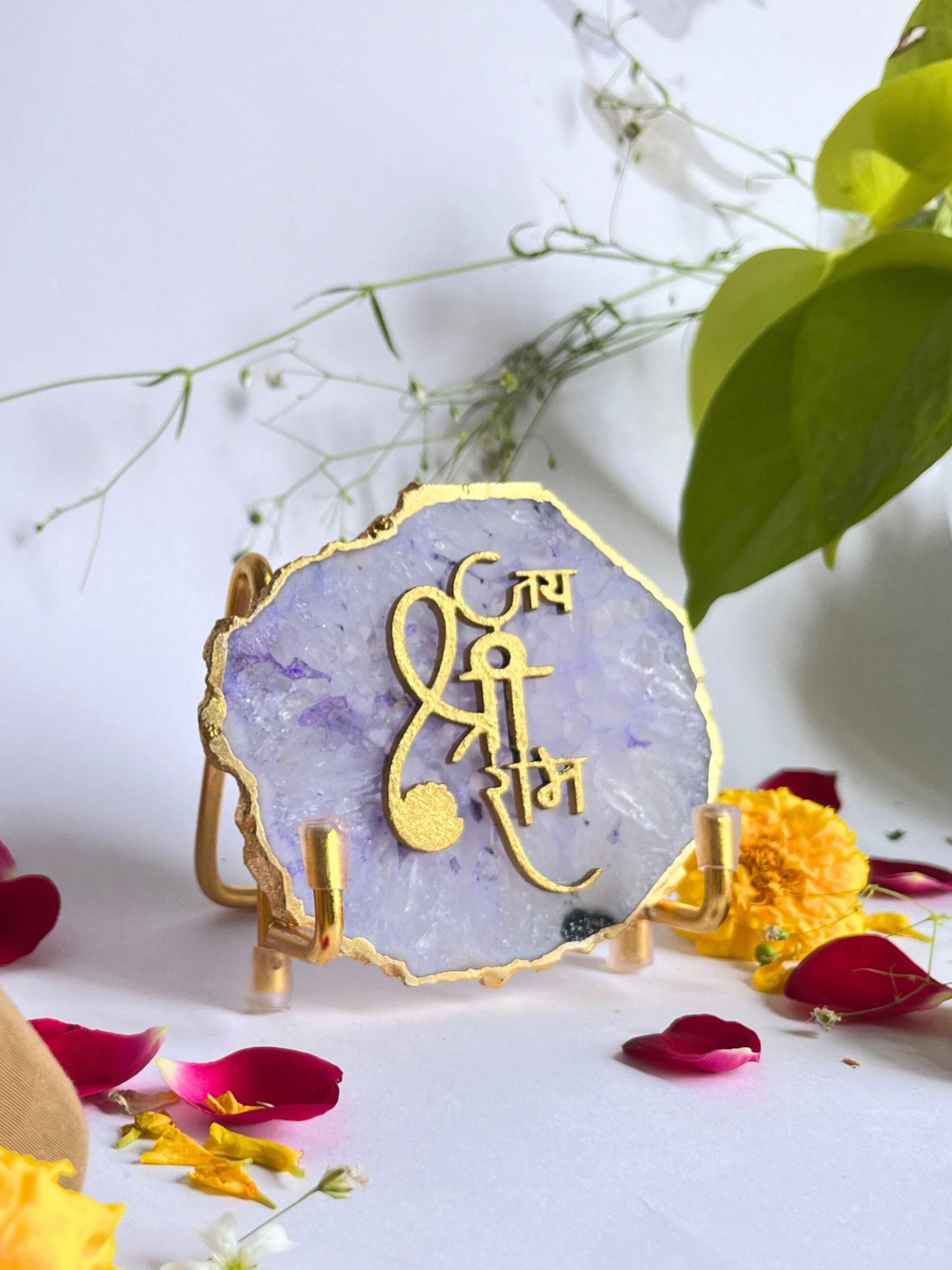 Jai Shree Ram  with Agate Stone with Metal Stand