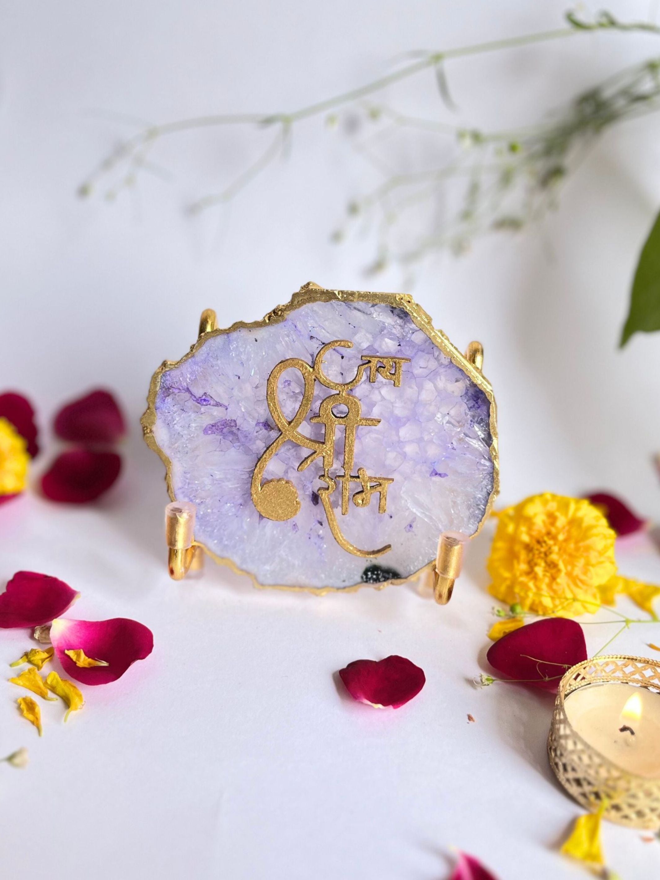 Jai Shree Ram  with Agate Stone with Metal Stand