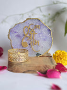 Jai Shree Ram - Agate Tea Light with Wood Stand