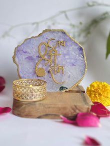 Jai Shree Ram - Agate Tea Light with Wood Stand