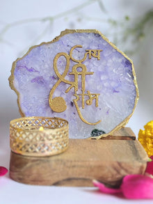 Jai Shree Ram - Agate Tea Light with Wood Stand