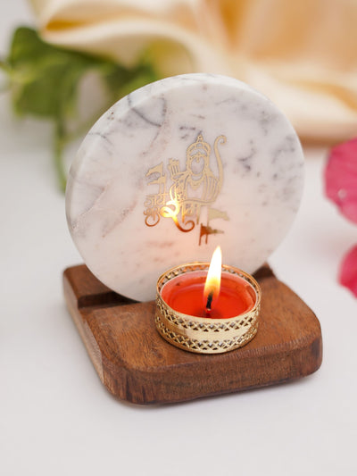Tea Light Holder - Marble & Wood with Jai Shree Ram