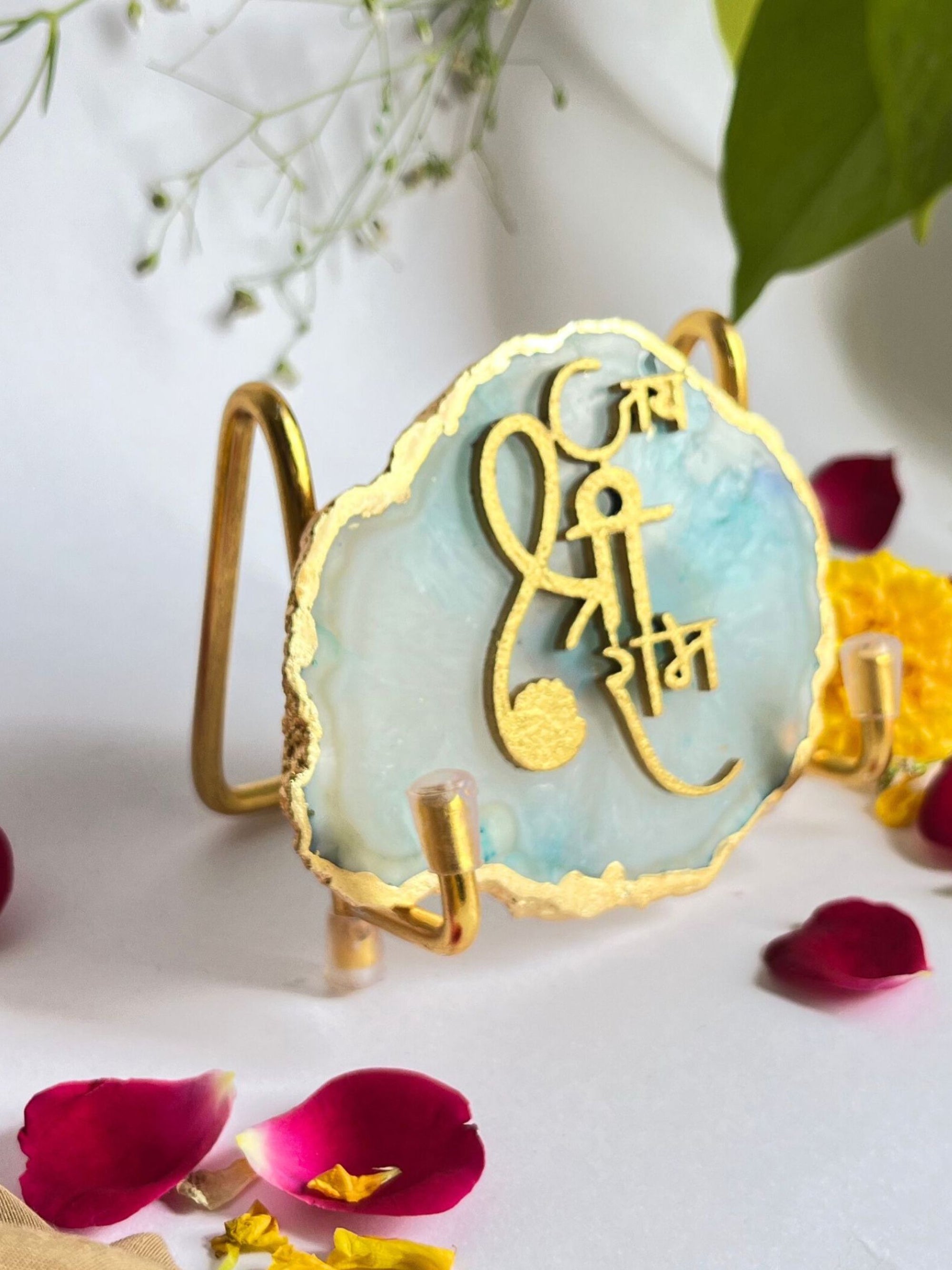 Jai Shree Ram  with Agate Stone with Metal Stand