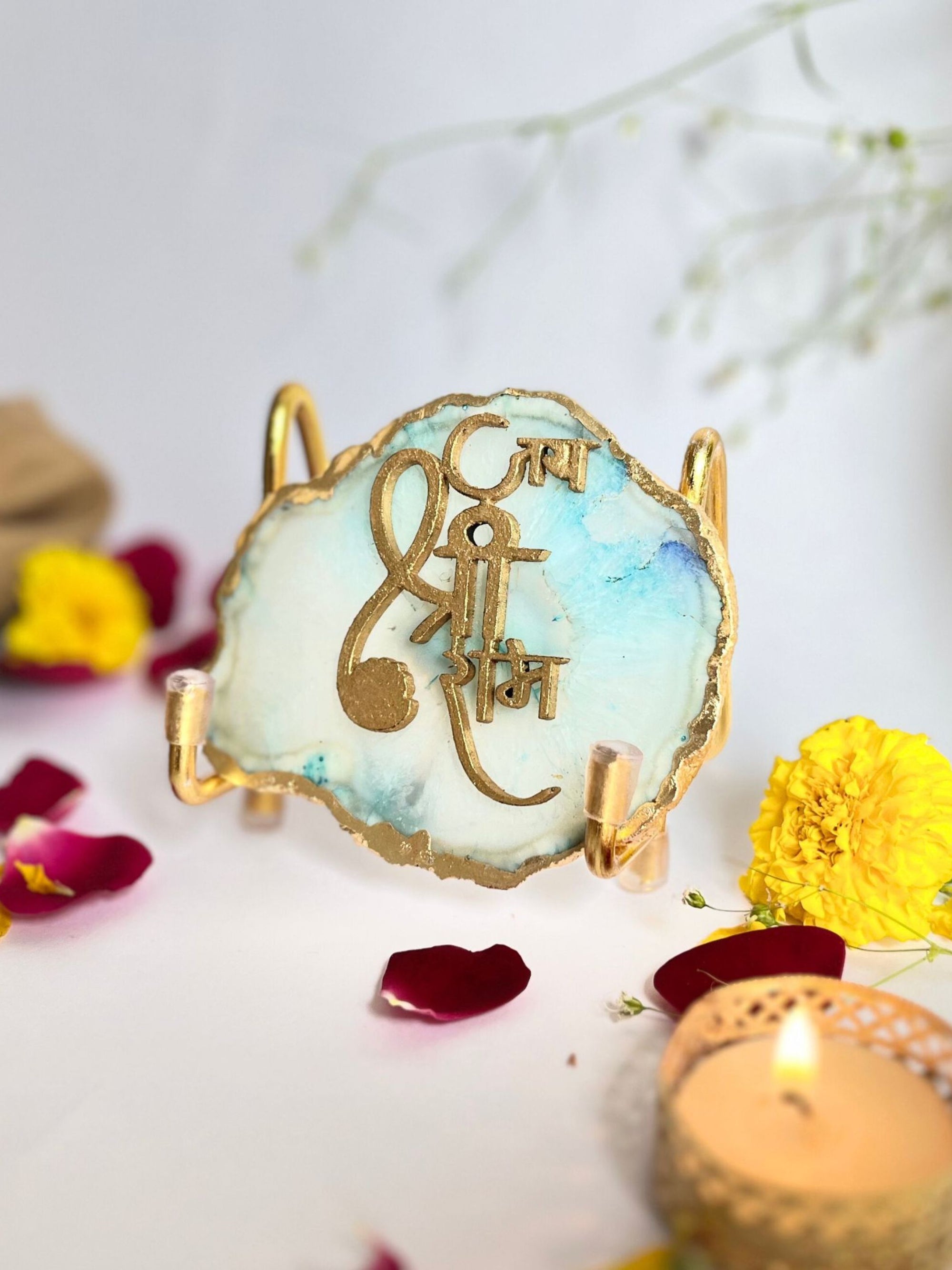Jai Shree Ram  with Agate Stone with Metal Stand