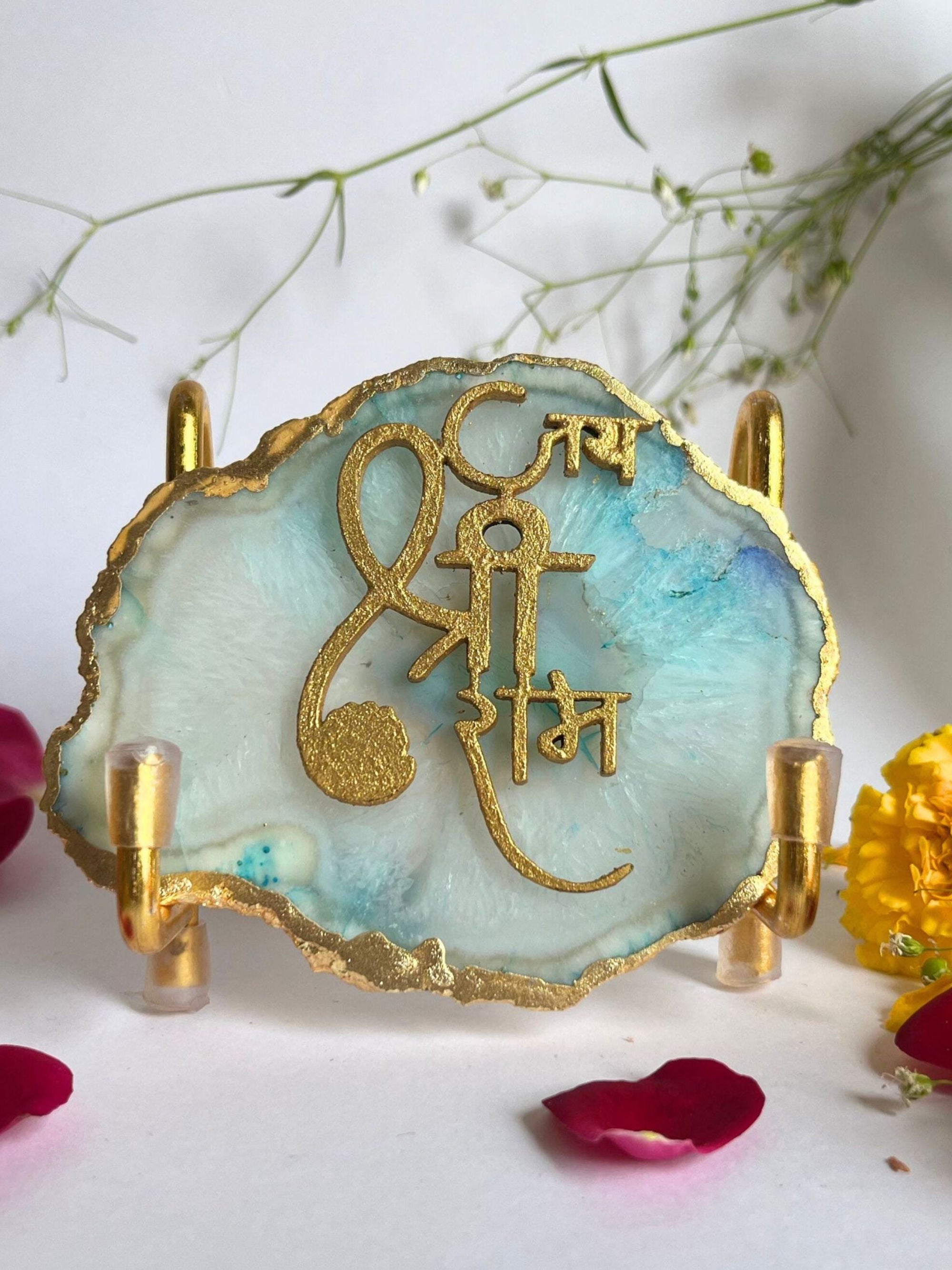 Jai Shree Ram  with Agate Stone with Metal Stand