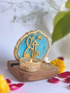 Jai Shree Ram - Agate Tea Light with Wood Stand