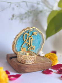 Jai Shree Ram - Agate Tea Light with Wood Stand