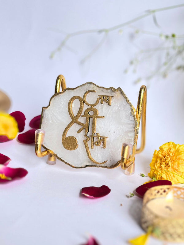 Jai Shree Ram  with Agate Stone with Metal Stand