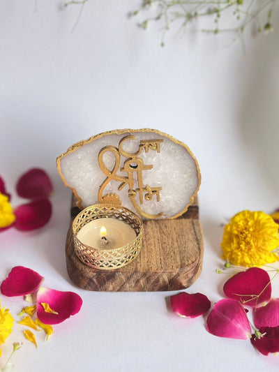 Jai Shree Ram - Agate Tea Light with Wood Stand