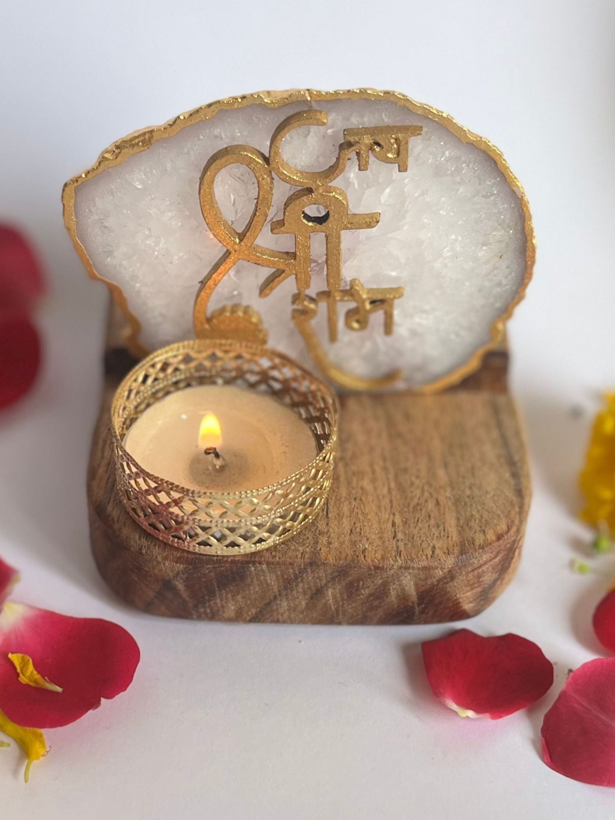 Jai Shree Ram - Agate Tea Light with Wood Stand