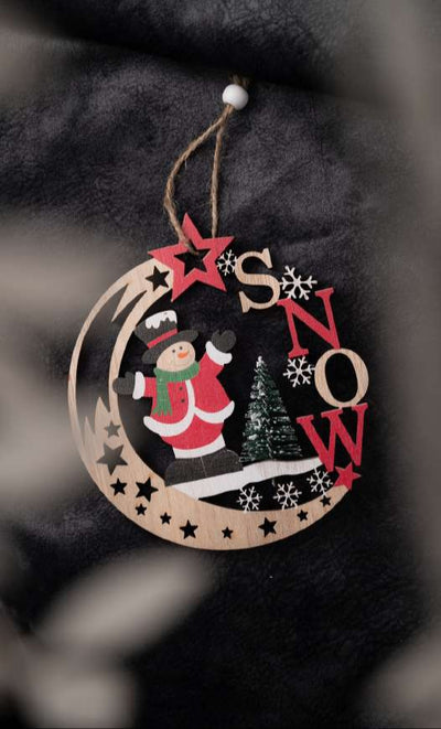 Wooden Hanging Hanging Ornament with Snowman and SNOW Text_CC138