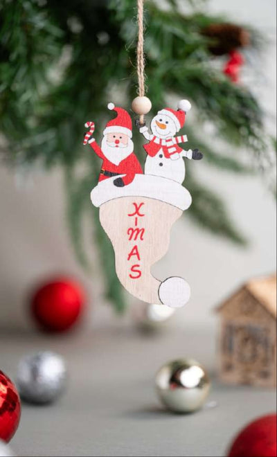 Santa & Snowman in Xmas Stocking Hanging OrnamentCC88
