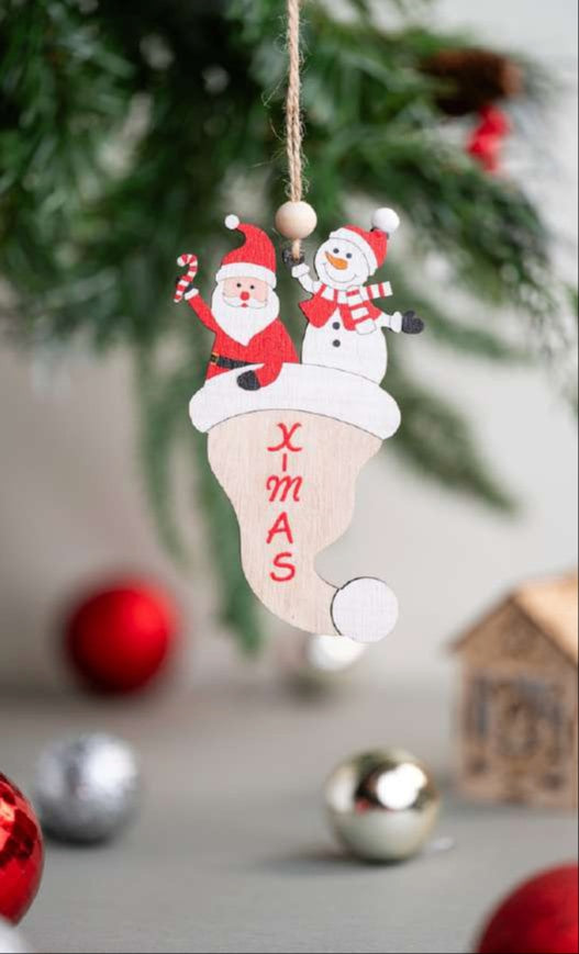 Santa & Snowman in Xmas Stocking Hanging OrnamentCC88