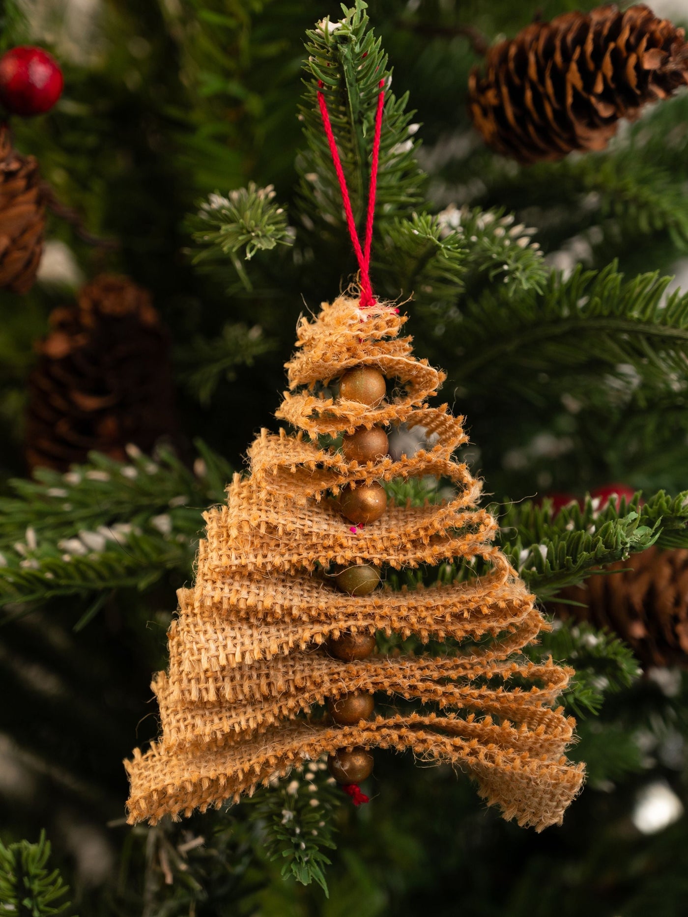 Jute Christmas Tree Hanging Ornaments Pack of 5