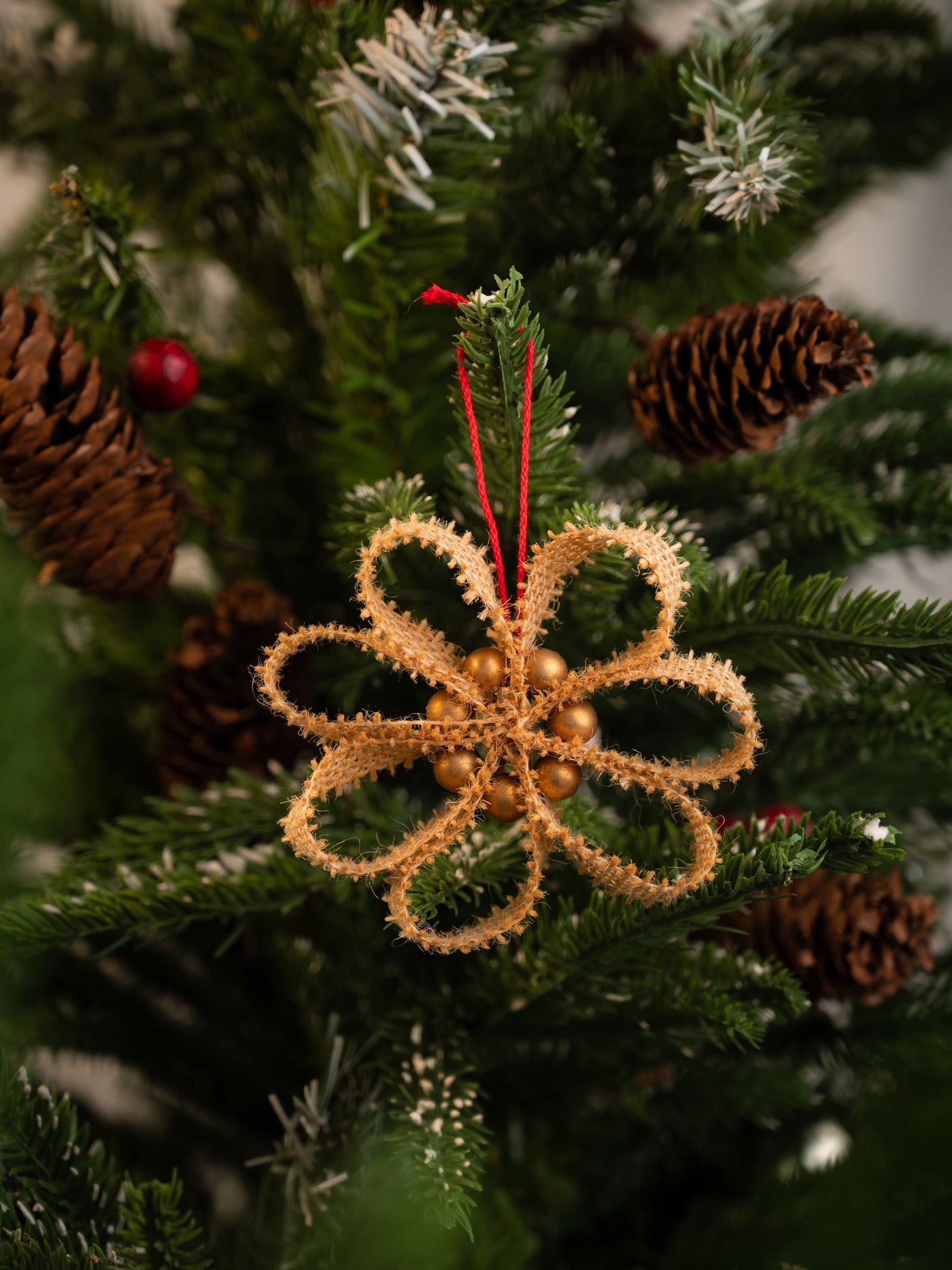 Jute Snowflake Christmas Tree Hanging Ornaments Pack of 5