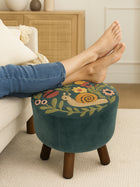 Whimsical Garden Embroidered Footstool