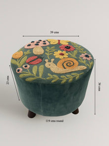 Whimsical Garden Embroidered Footstool
