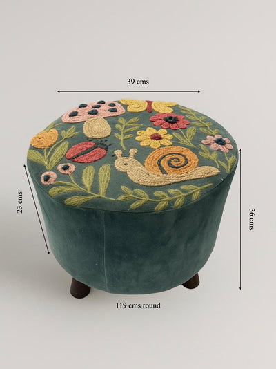 Whimsical Garden Embroidered Footstool