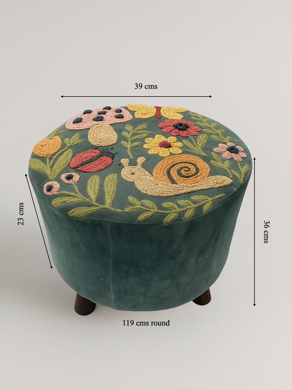 Whimsical Garden Embroidered Footstool
