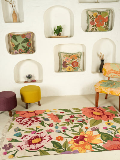 Colorburst Botanical Hand Embroidered Rug