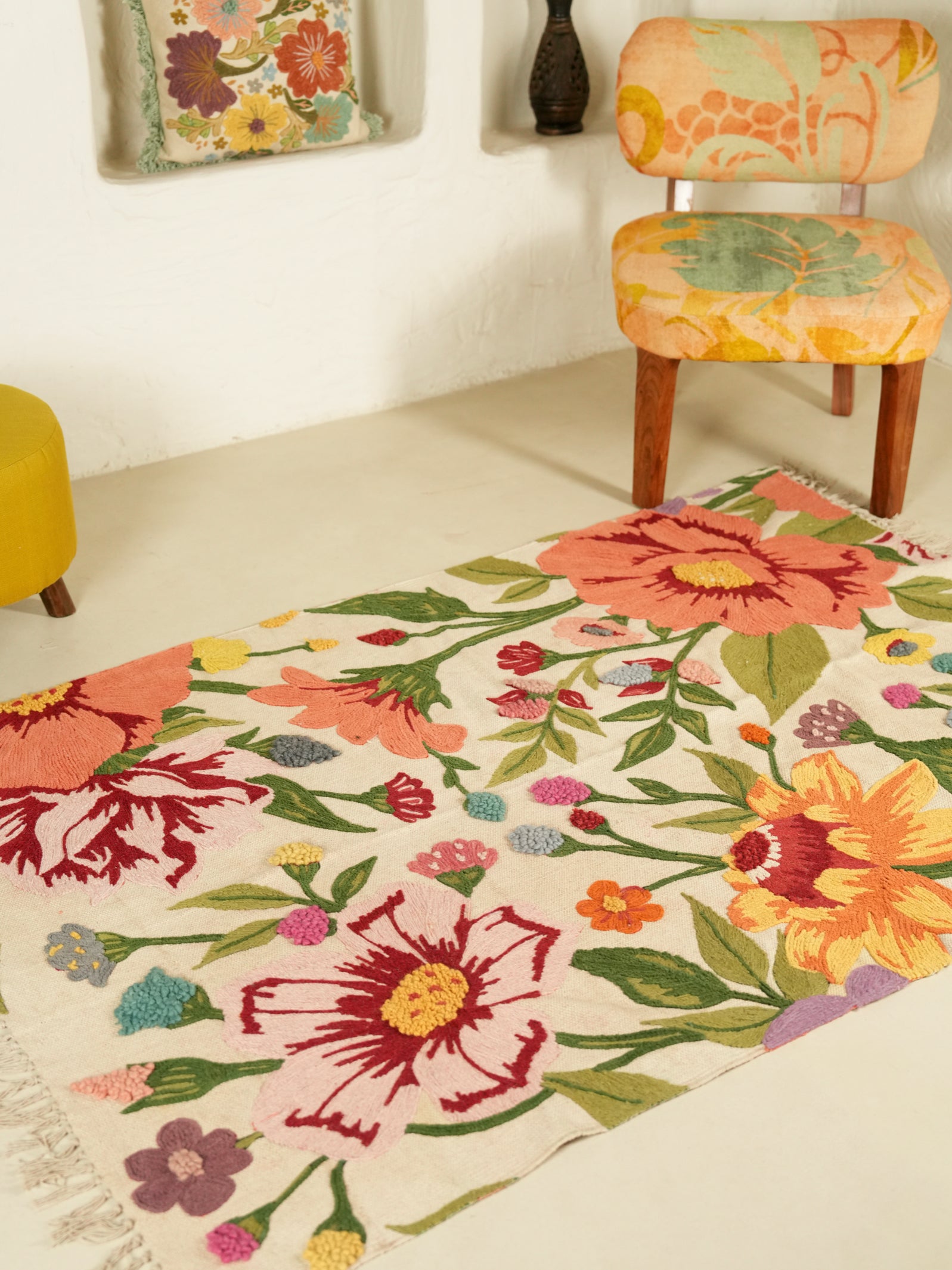 Colorburst Botanical Hand Embroidered Rug