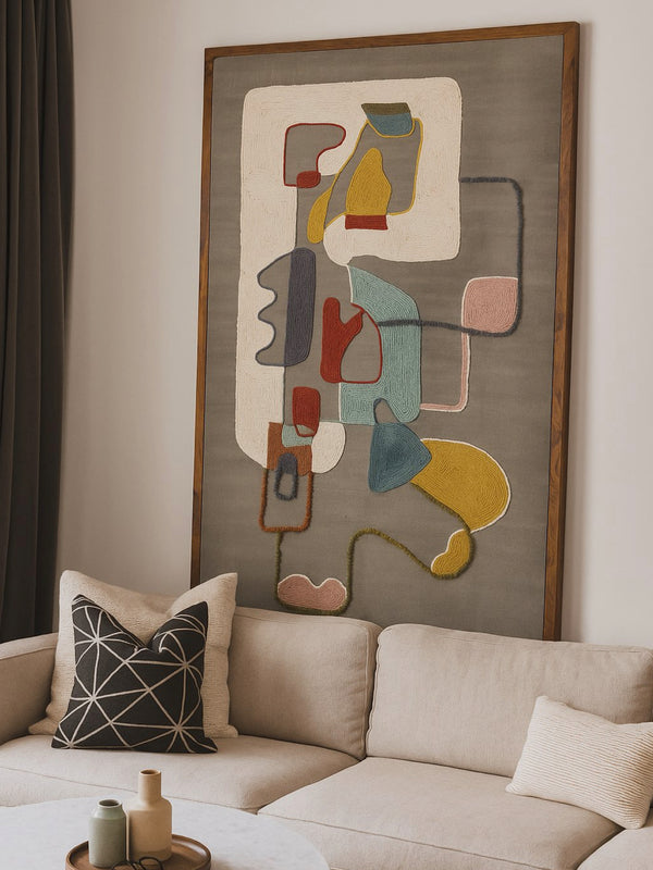 Abstract Embroidered Wall Frame – Acacia Wood (120 x 180 cm)