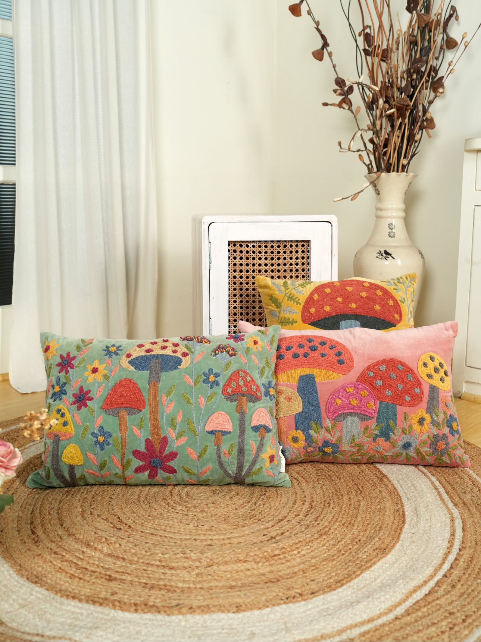 Mushroom Garden Decorative Pillow