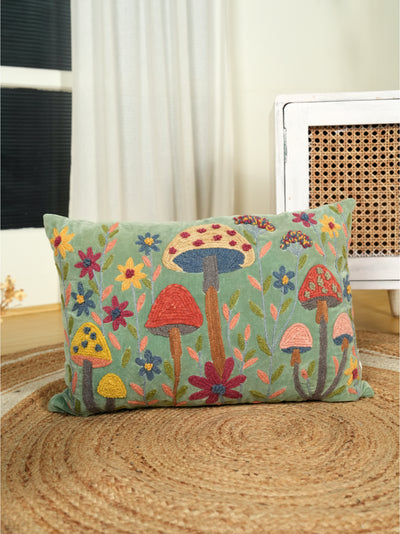 Forest Fungi & Floral Embroidered Cushion
